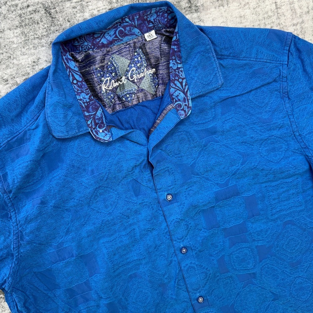 Robert Graham‎ Shirt Mens 2XL Blue Floral Paisley Damask Jacquard Viscose Party